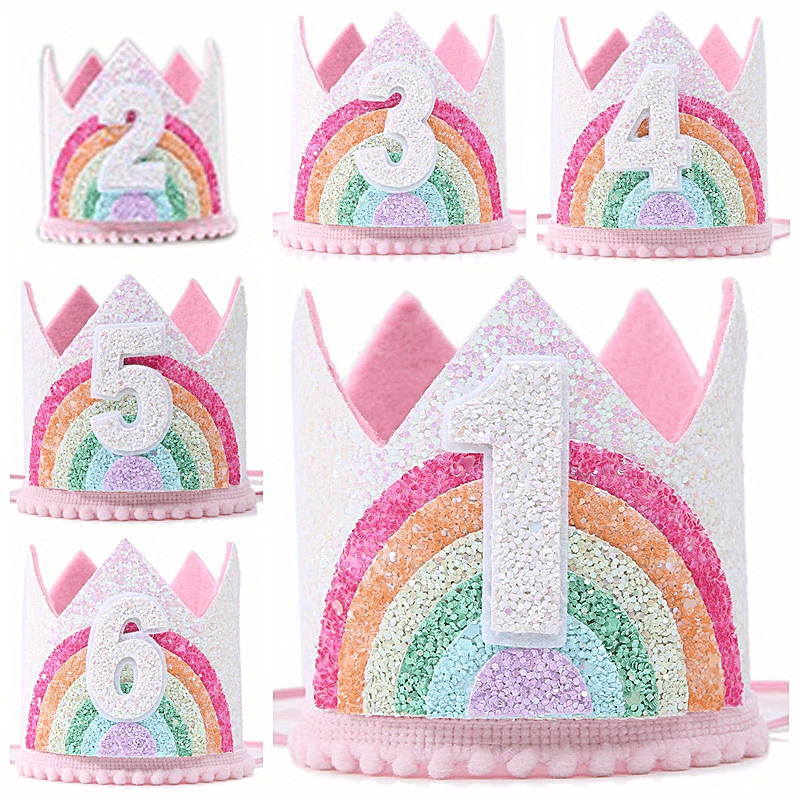 Felt Rainbow Birthday Party Crown 1st 2nd 3rd Happy Birthday Decor