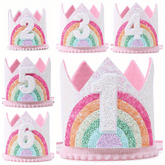 Felt Rainbow Birthday Party Crown 1st 2nd 3rd Happy Birthday Decor