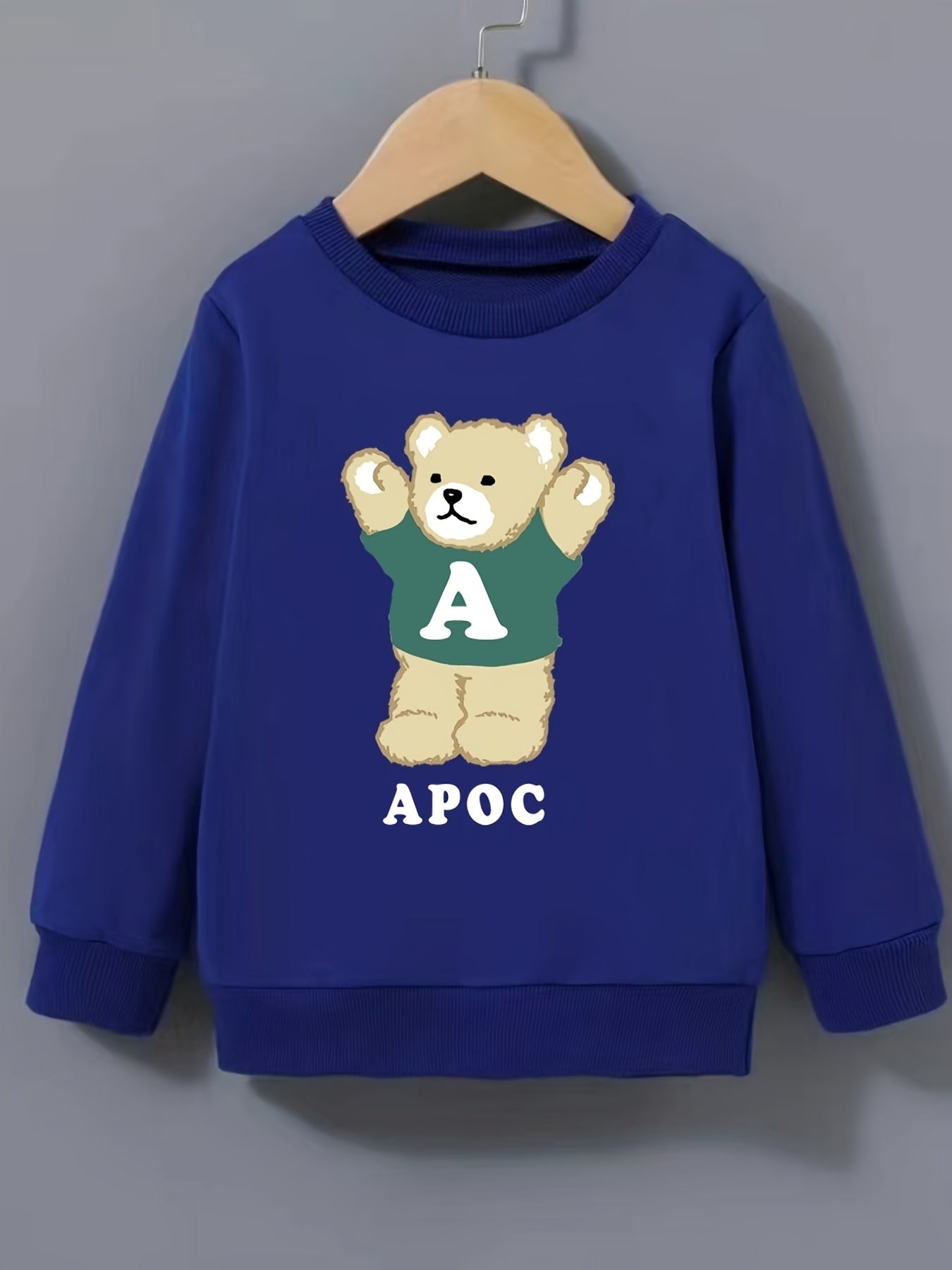 Bear Pattern Round Neck Sweatshirt For Girls Long Sleeve Top Pullovers