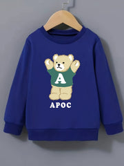Bear Pattern Round Neck Sweatshirt For Girls Long Sleeve Top Pullovers