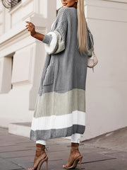 Women's Plus Colorblock Chunky Lantern Sleeve Open Front Longline Knit Cardigan