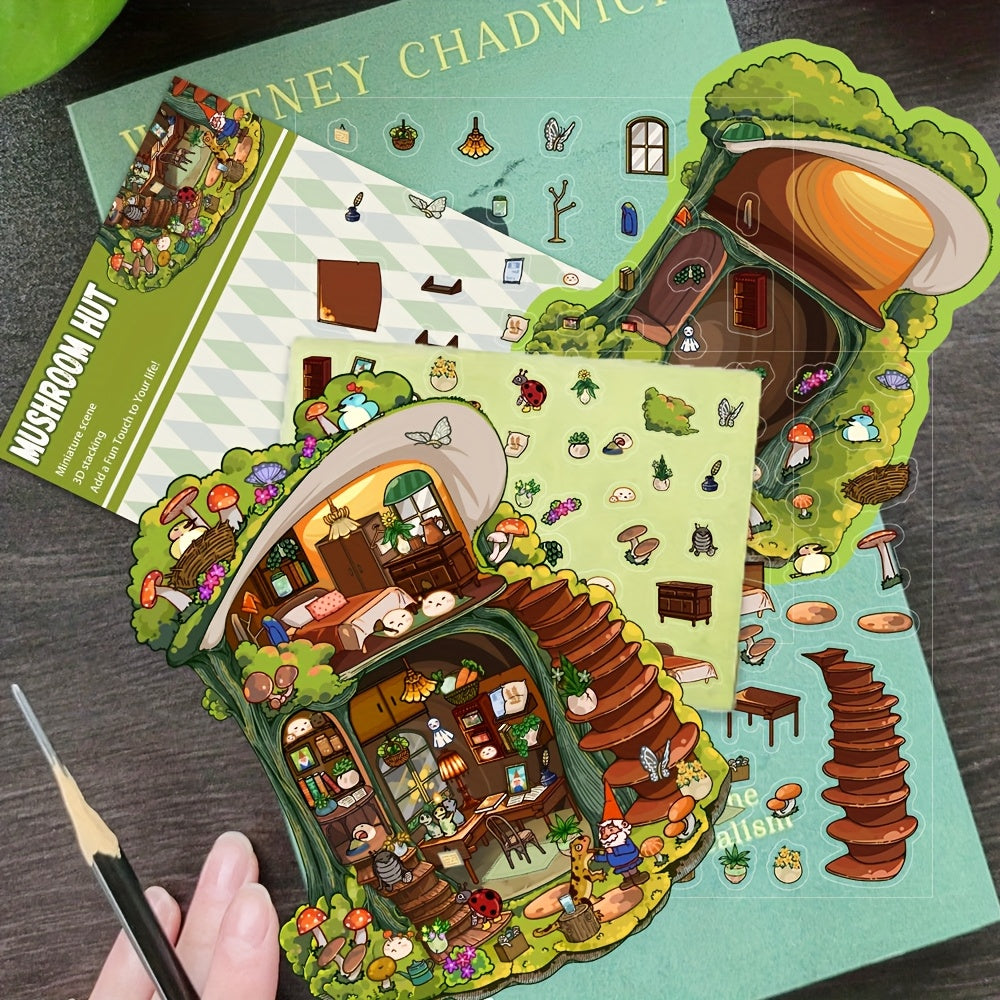 DIY 3D Mushroom Hut Sticker Scene Kit
