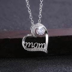 Heart Shape Rhinestone Mom Pendant Necklace Mother's Gift For Women