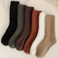 6 Pairs Solid Fuzzy Socks Women's Stockings & Hosiery