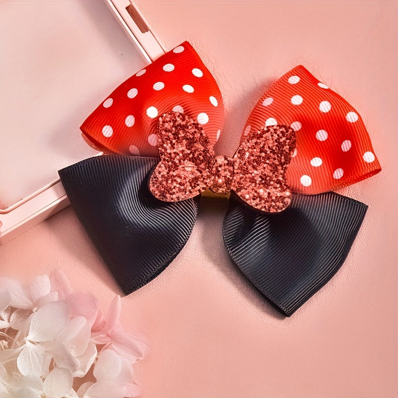 Cute Ribbon Polka Dot Bow Hair Clips for Girls