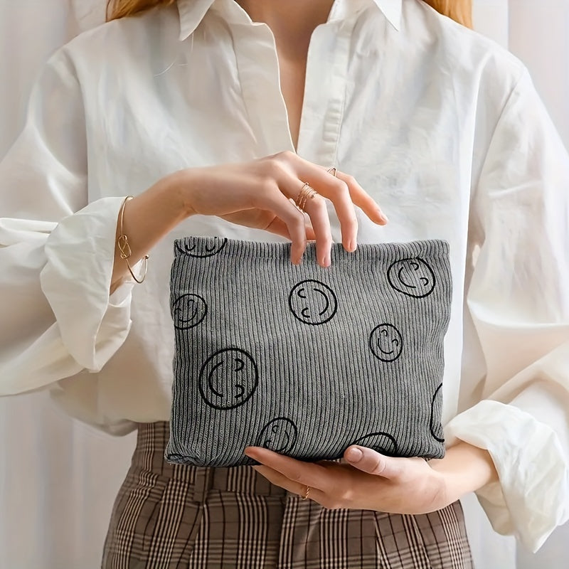 6Pcs Corduroy Cosmetic Bag Smile Makeup Pouch Preppy Makeup Bag