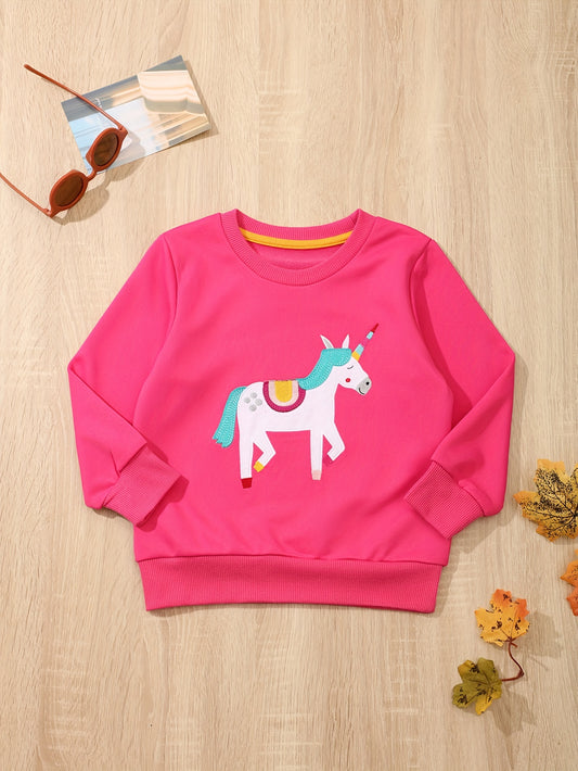 Cartoon Unicorn Long Sleeve Sweatshirt Girls Pullover For Fall