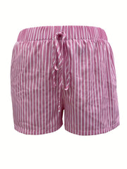  Stripe Print Long Sleeve Button Up Skirt & Tie Shorts Set