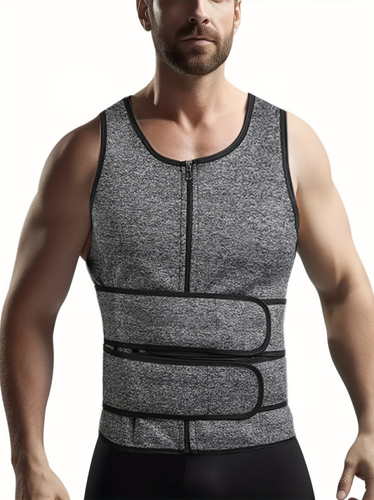 Men's Sweat Sauna Vest with Compression Waist Belts and Back Support