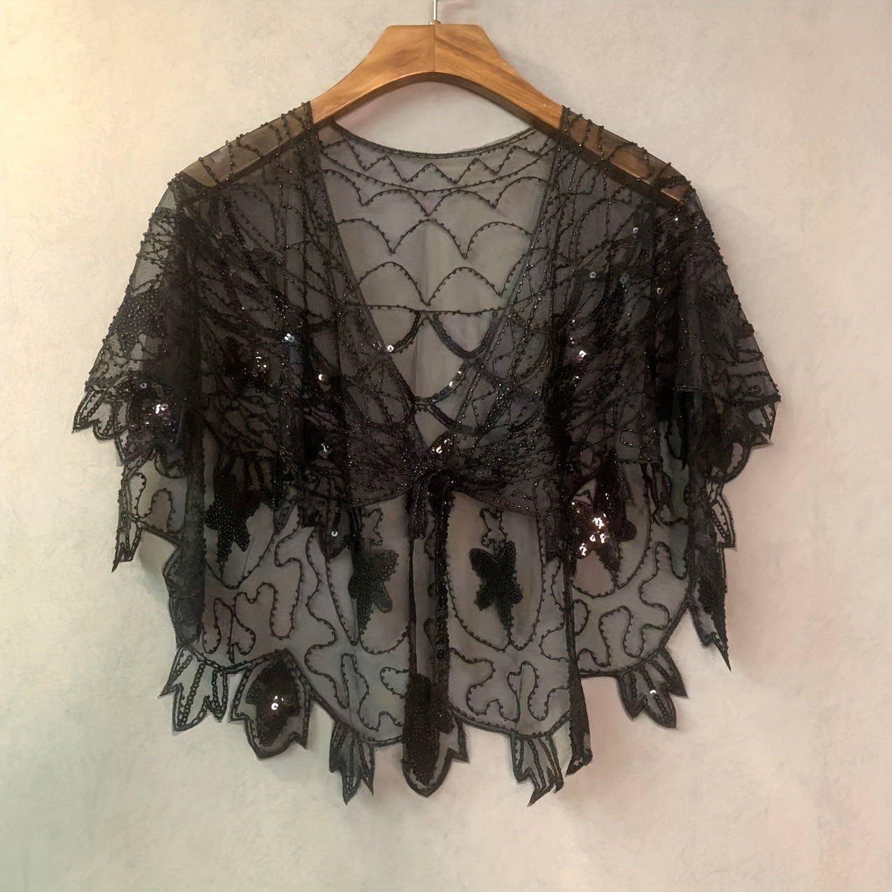 Vintage Lace Sequin Embroidery Shawl Cape Wrap for Party