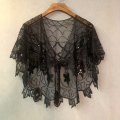 Vintage Lace Sequin Embroidery Shawl Cape Wrap for Party