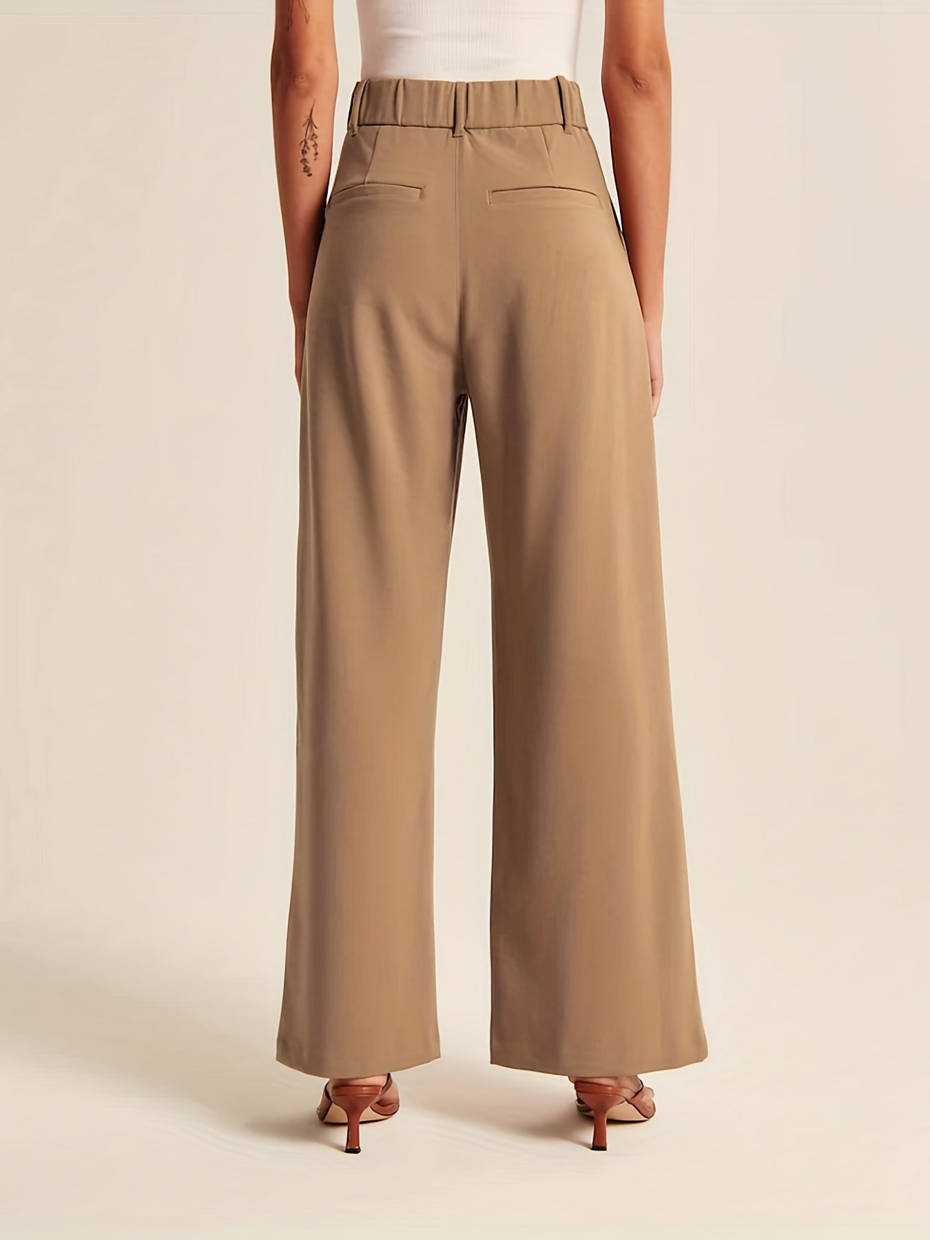  Solid High Rise Wide Leg Trousers With Pockets
