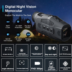 1080P 5X Digital Zoom IR Monocular Night Vision Device for Camping