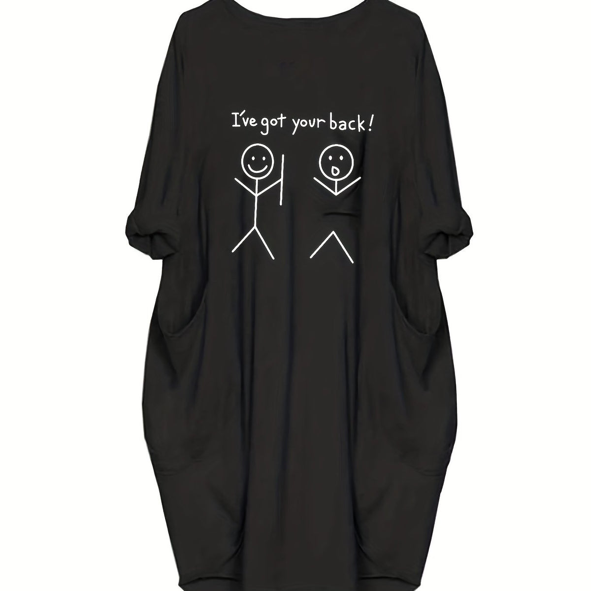  Casual Dress Women's Plus Slogan & Cartoon Figure Print Roll Up Sleeve