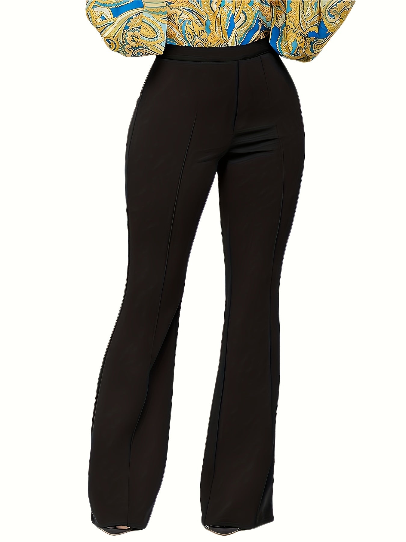  High Waist Flared Leg Stretch Trousers