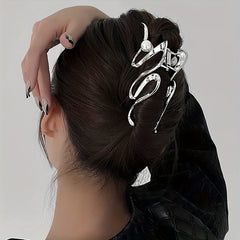 Wavy Faux Pearl Hair Claw Clip Silvery Strong Grip