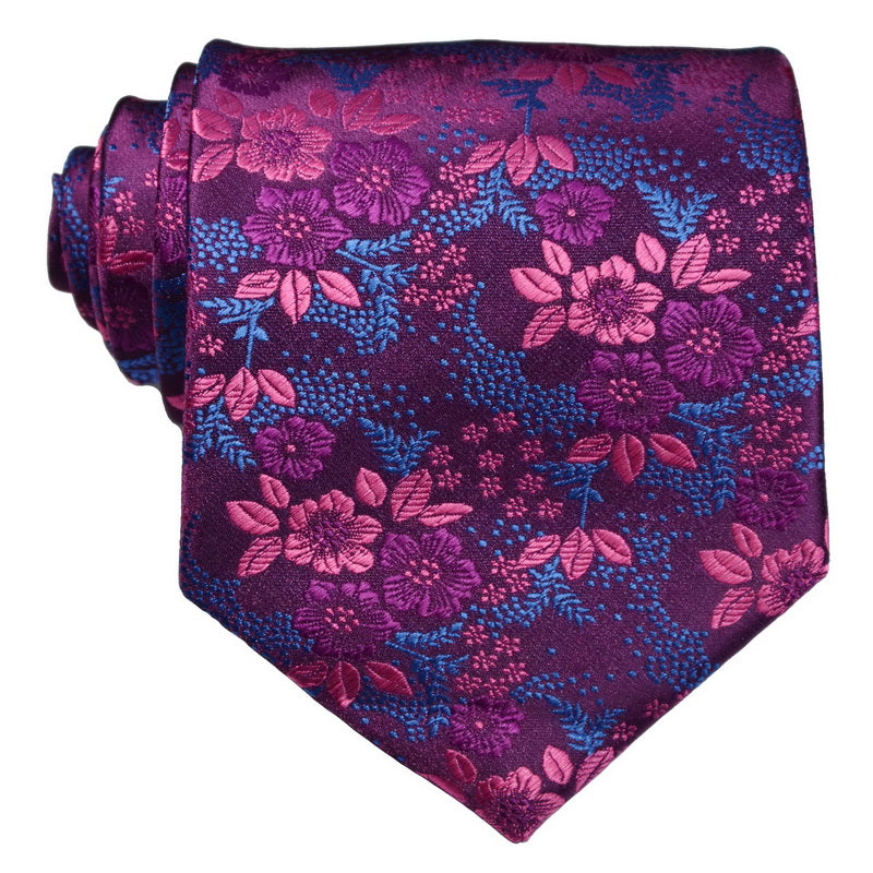 Men's Printed Striped Tie Yellow Purple Flower Tie
