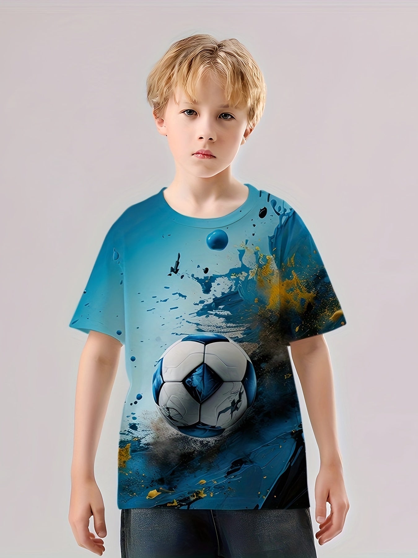 Football 3D Print Boys T Shirt Short Sleeve Tee For Kids