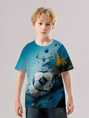 Football 3D Print Boys T Shirt Short Sleeve Tee For Kids