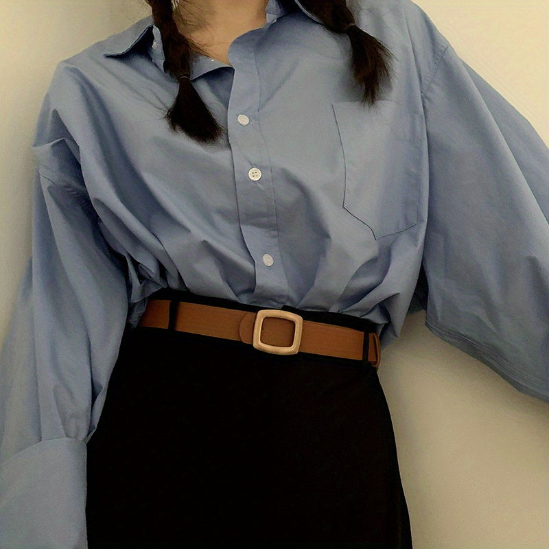 Vintage Square Buckle Belt Casual Solid PU Belt For Women Men