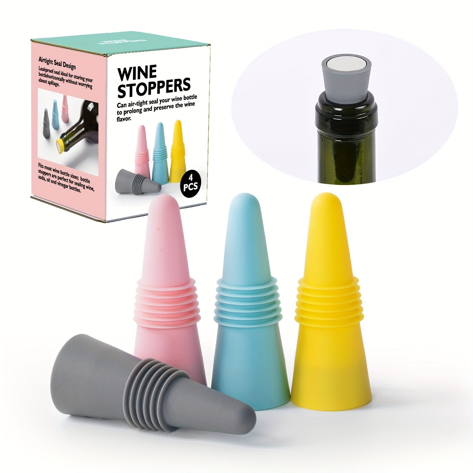 4pcs Silicone Wine Stoppers for Red Wine Champagne Beer DIY Bottle Stoppers
