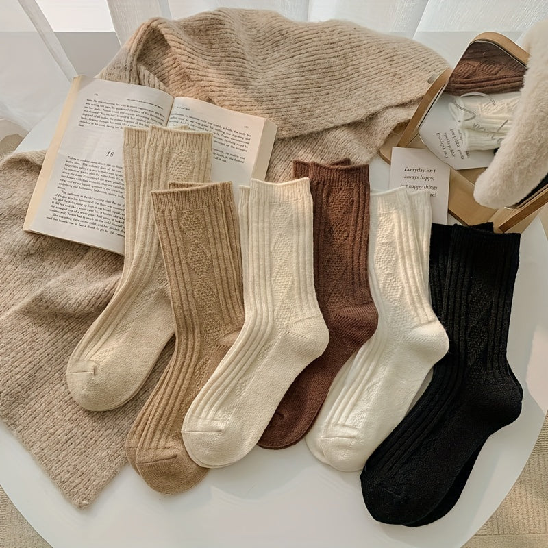 4 Pairs Argyle Print Socks Comfy & Warm Mid Tube Women's Stockings
