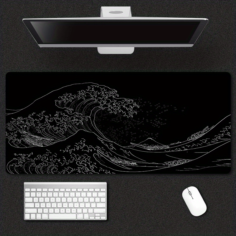 Sea Wave Mouse Pad Japanese Pop up Painting Lock Edge Keyboard Pad