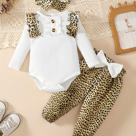 Baby Girl Leopard Print Romper Trousers Set