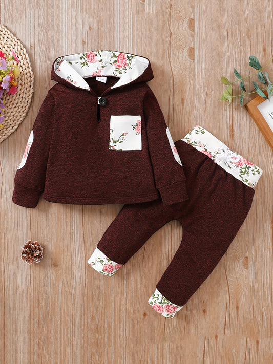 2pcs Baby Boys Plaid Hoodies & Trim Sets