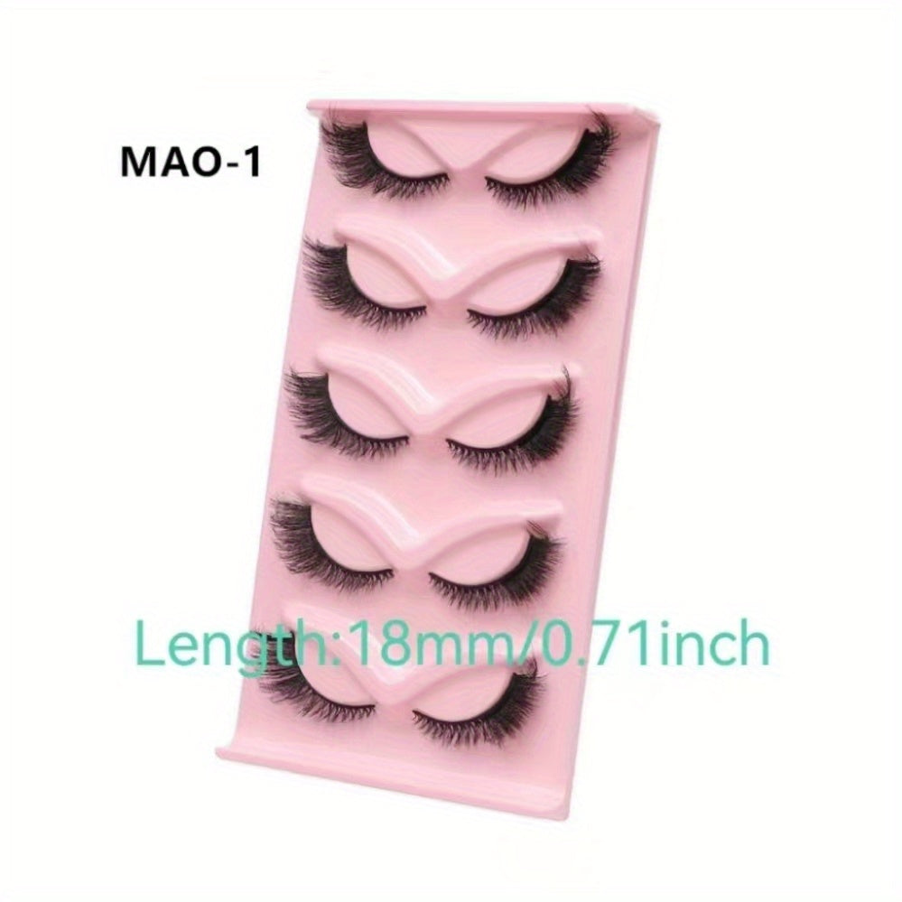5 Pairs Faux Mink 3D False Eyelashes Natural Cat Eye Curling Thick Eyelashes