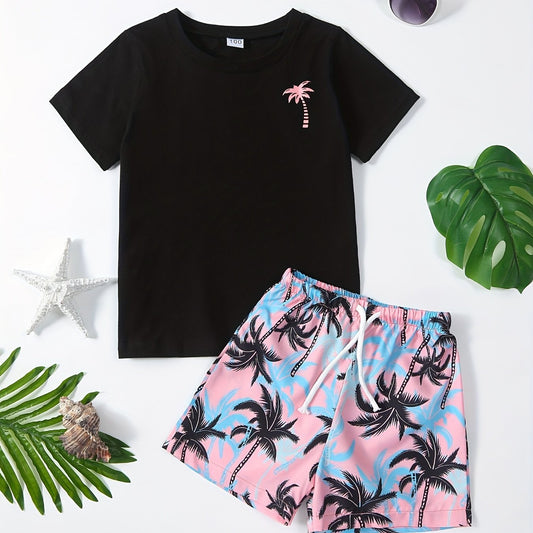 Boys Coconut Tree Outfit T shirt & Shorts Set Summer Kids Clothes