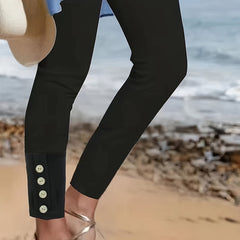  Button Decor High Rise Skinny Trousers