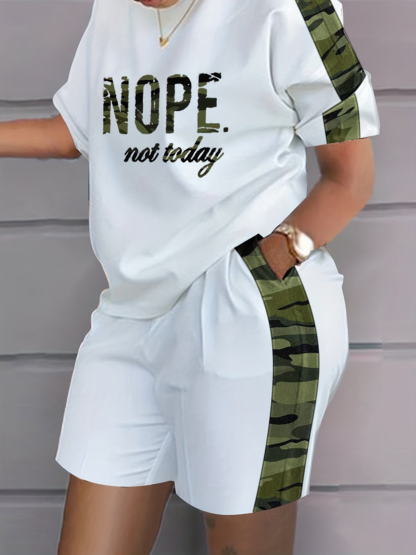  Letter Print Tee & Shorts 2 Piece Set