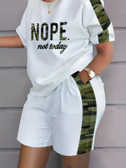  Letter Print Tee & Shorts 2 Piece Set