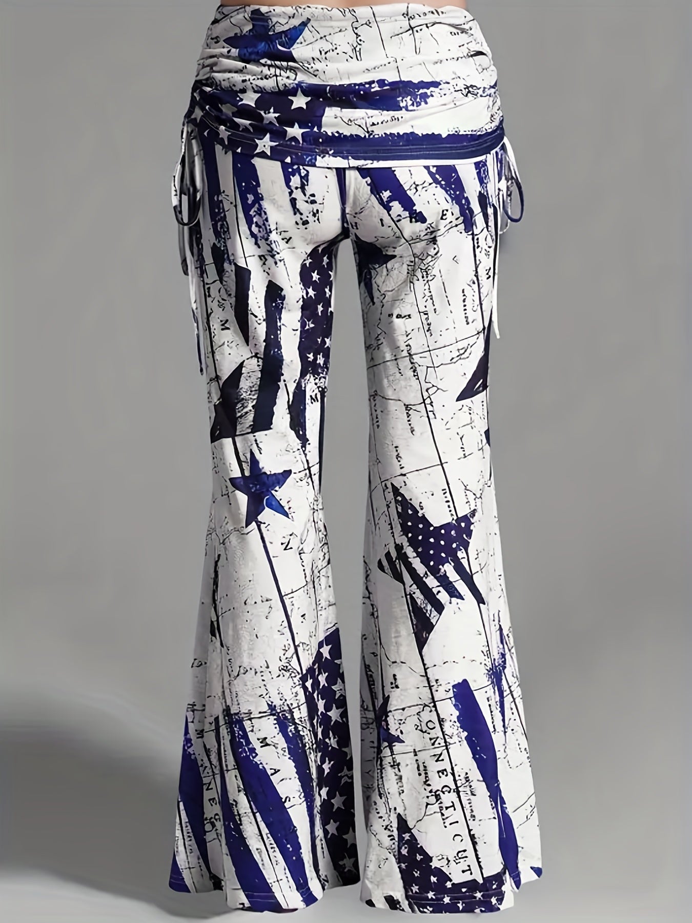 Independence Women's Plus Star & Stripe Ruched Flared Leg Pants