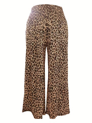  Leopard Print Wide Leg Trousers