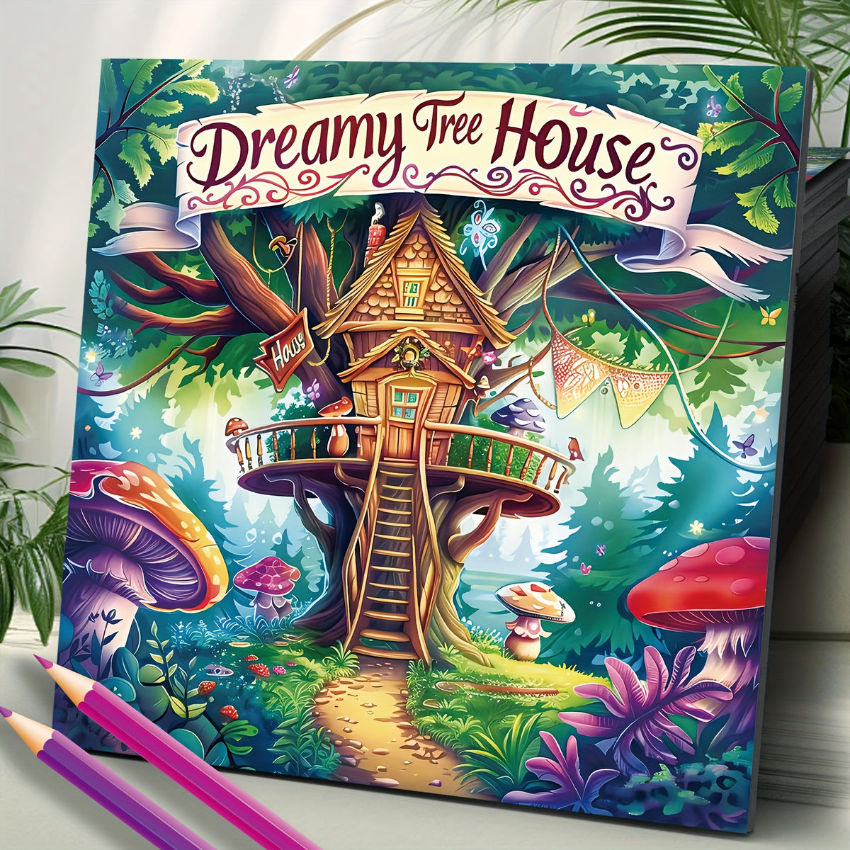 Dreamy Tree House Adult Coloring Book - Intricate Nature Scenes