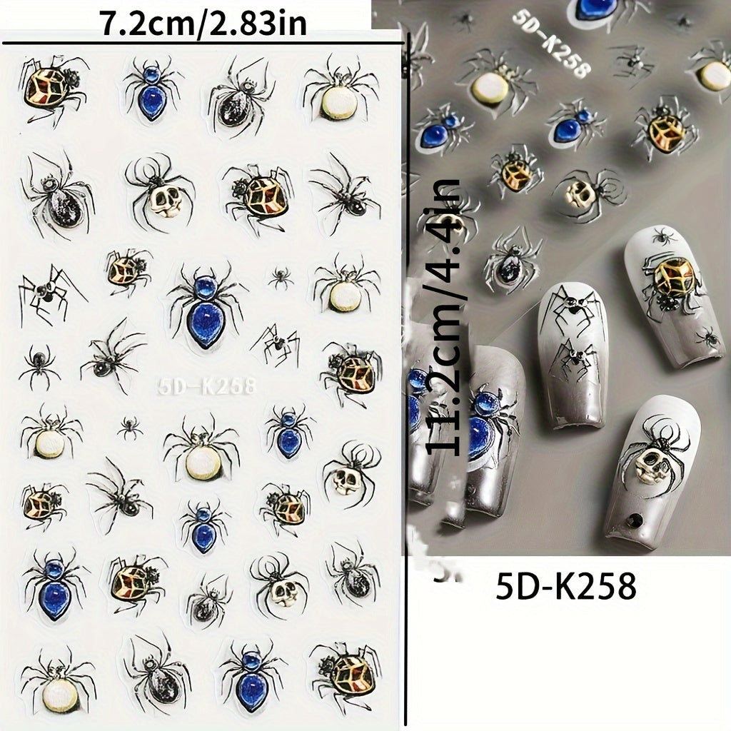 5D Gothic Nail Art Stickers Eye Ball Spider Spider Web Decals
