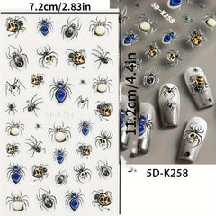 5D Gothic Nail Art Stickers Eye Ball Spider Spider Web Decals
