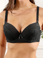 Sexy Lace Front Bowknot Flower Printing Bra Anti Sagging Micro Elastic Bra