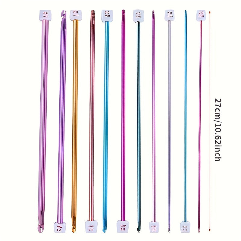 11pcs Tunisian Afghan Crochet Hooks Multicolor Aluminum Knitting Needles Hook