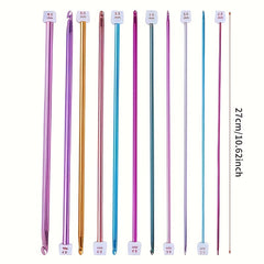 11pcs Tunisian Afghan Crochet Hooks Multicolor Aluminum Knitting Needles Hook
