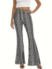  Geometric Print Elastic High Rise Flared Leg Pants