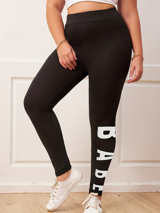 Women's Plus Letter Print High Rise Leggings