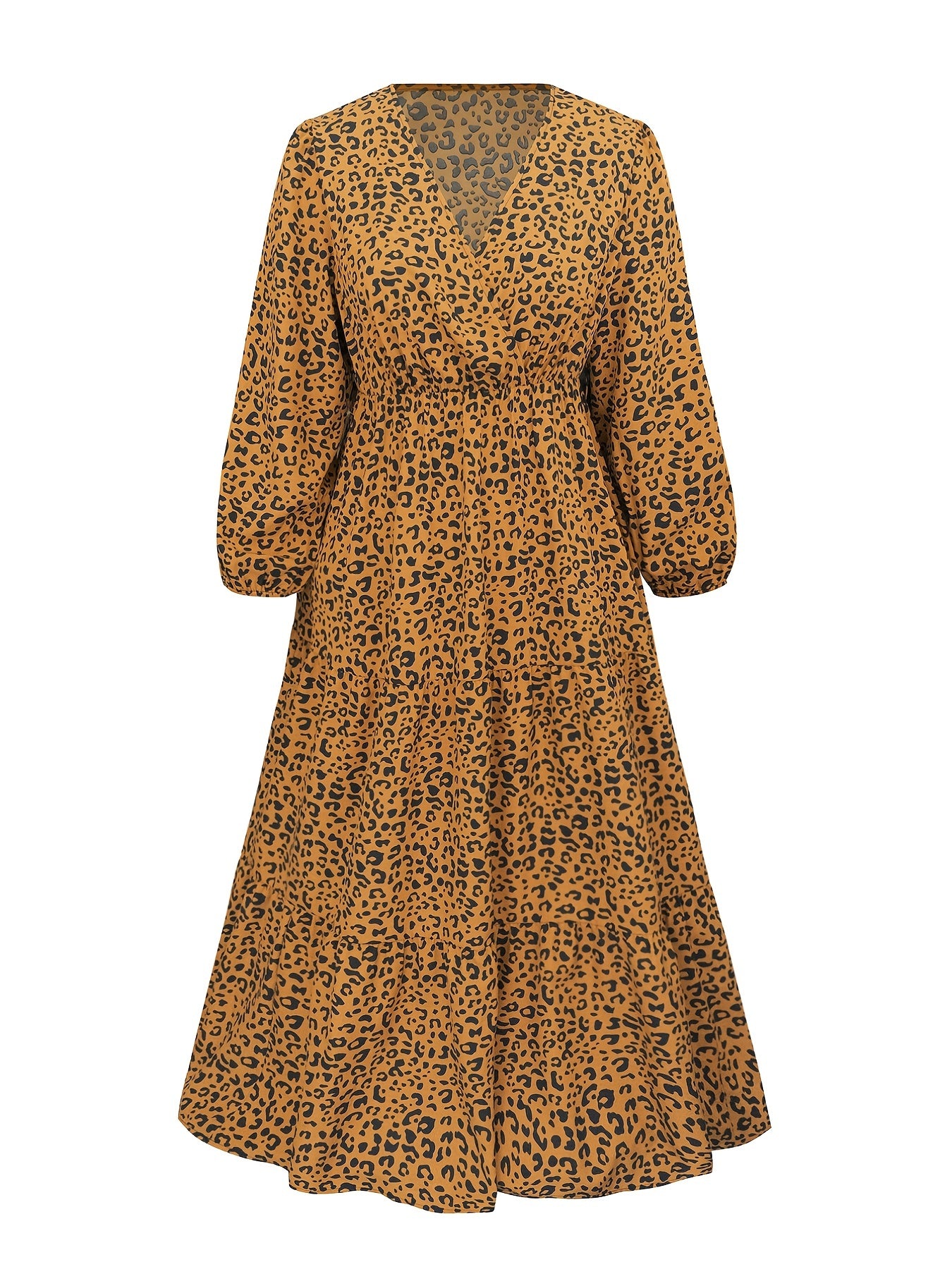  Leopard Print Lantern Sleeve Maxi Dress