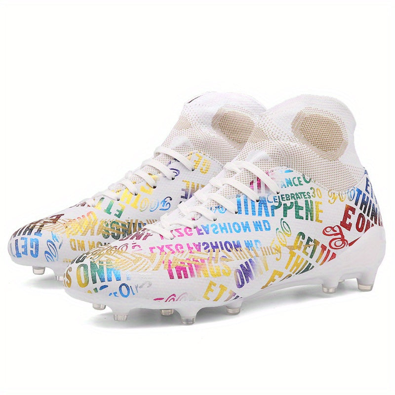 Letter Graphic Soccer Cleats High Top Athletic Sneakers