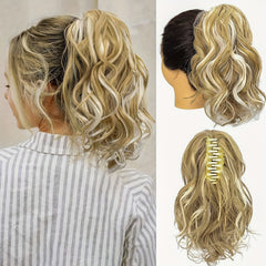 Medium Long Curly Wavy Ponytail Extensions - Clip In Synthetic Hair