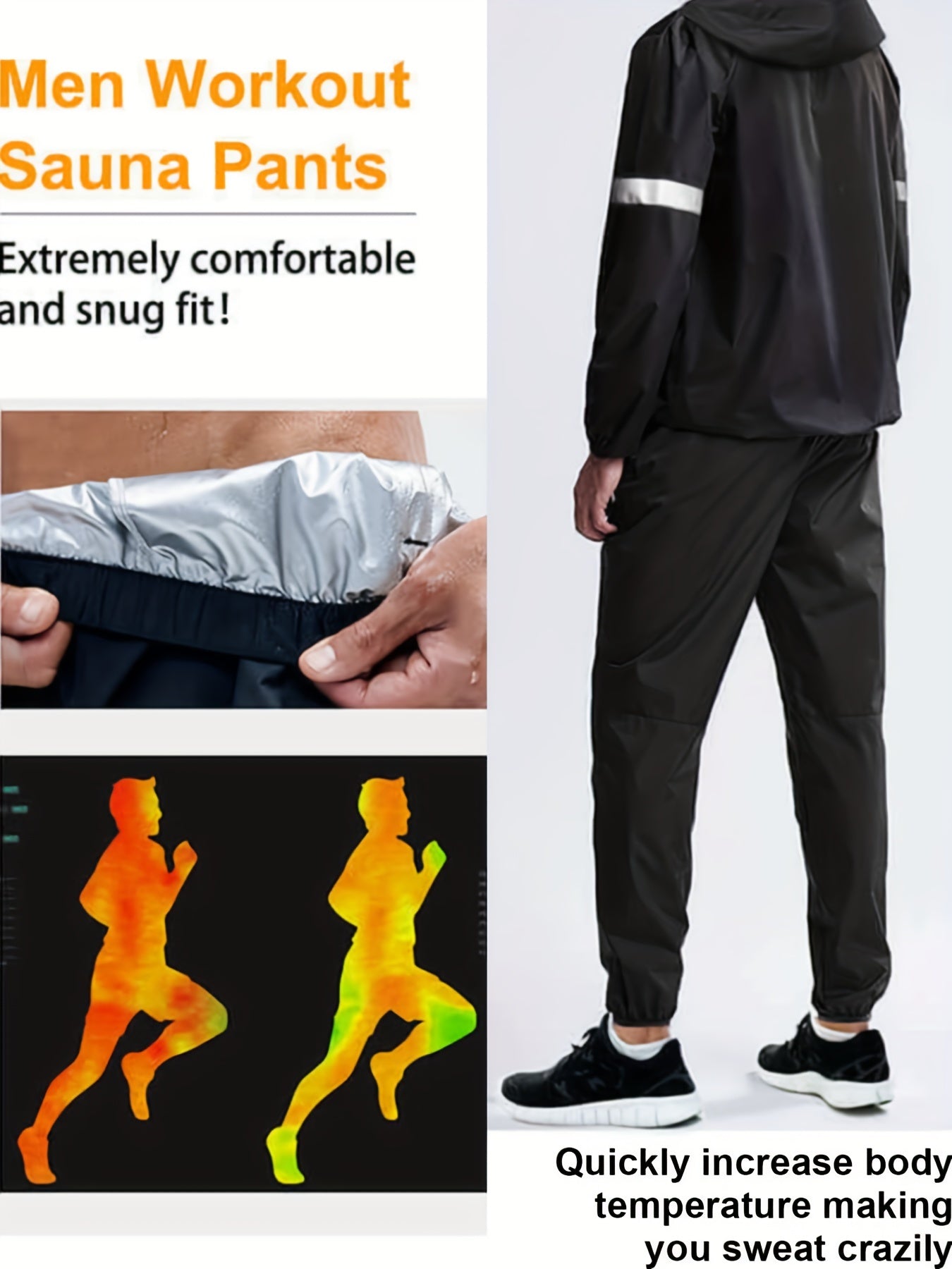 Men's Sauna Sports Pants Waterproof Loose Workout Pants