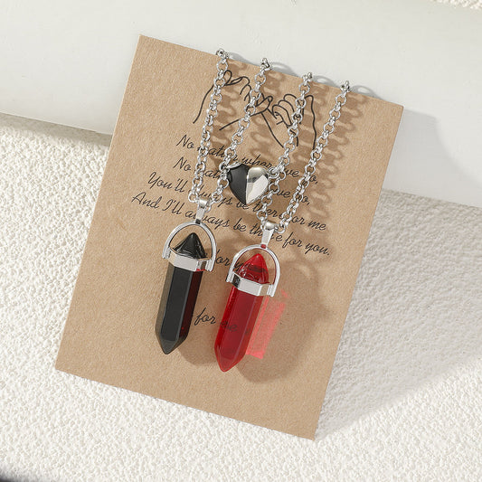 2pcs Couple Natural Stone Crystal Pendant Magnet Necklace Set Gift