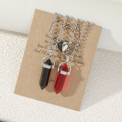 2pcs Couple Natural Stone Crystal Pendant Magnet Necklace Set Gift